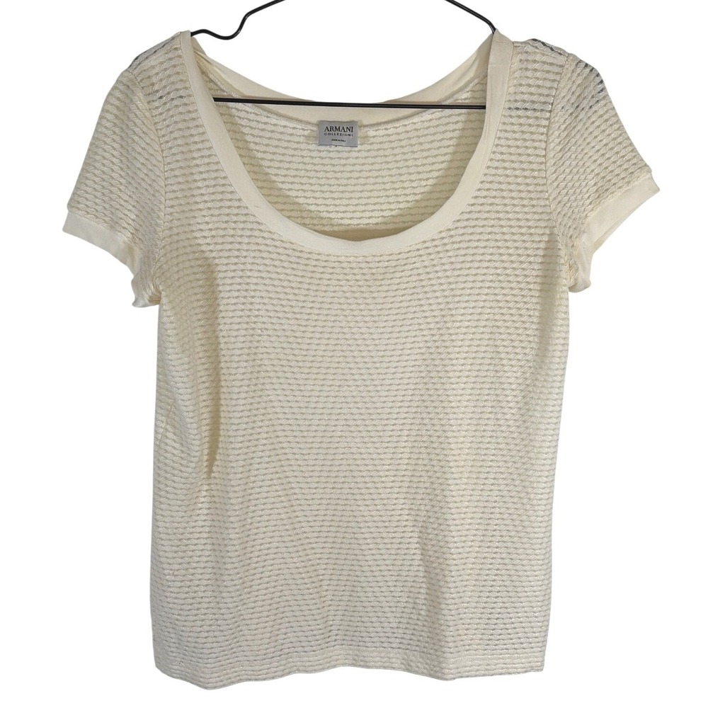 Armani Collezioni‎ Women Luxury Knit Textured Top Scoop Neck Ivory Italy M